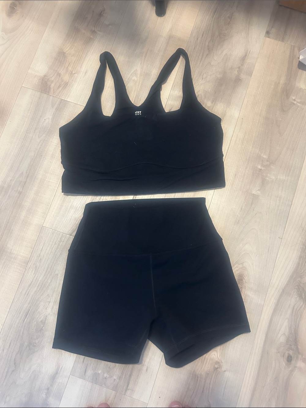 JoyLab Black Racerback Sports Bra and High-Waist Shorts Set